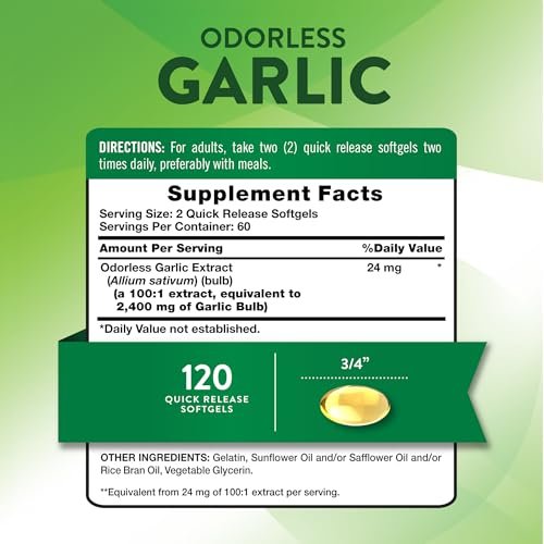 Nature's Truth Geruchloses Knoblauchöl | 120 Softgels | Extraktkapseln | Non-GMO, Glutenfrei