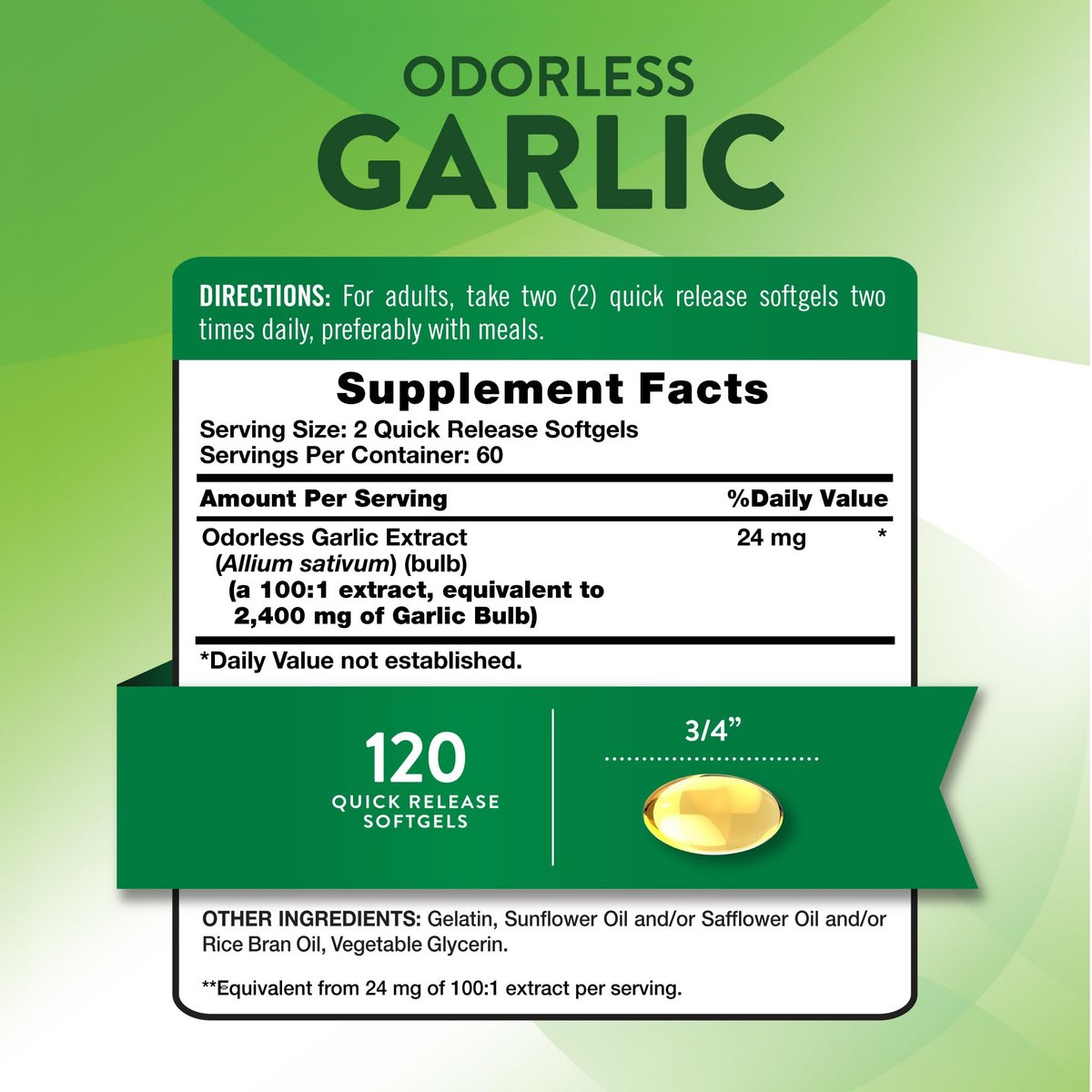 Nature's Truth Geruchloses Knoblauchöl | 120 Softgels | Extraktkapseln | Non-GMO, Glutenfrei