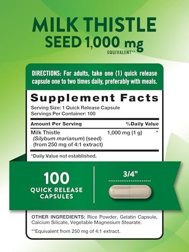 Nature's Truth Mariendistel Samenextrakt | Pflanzliches Nahrungsergänzungsmittel | 100 Kapseln | Non-GMO & Glutenfrei
