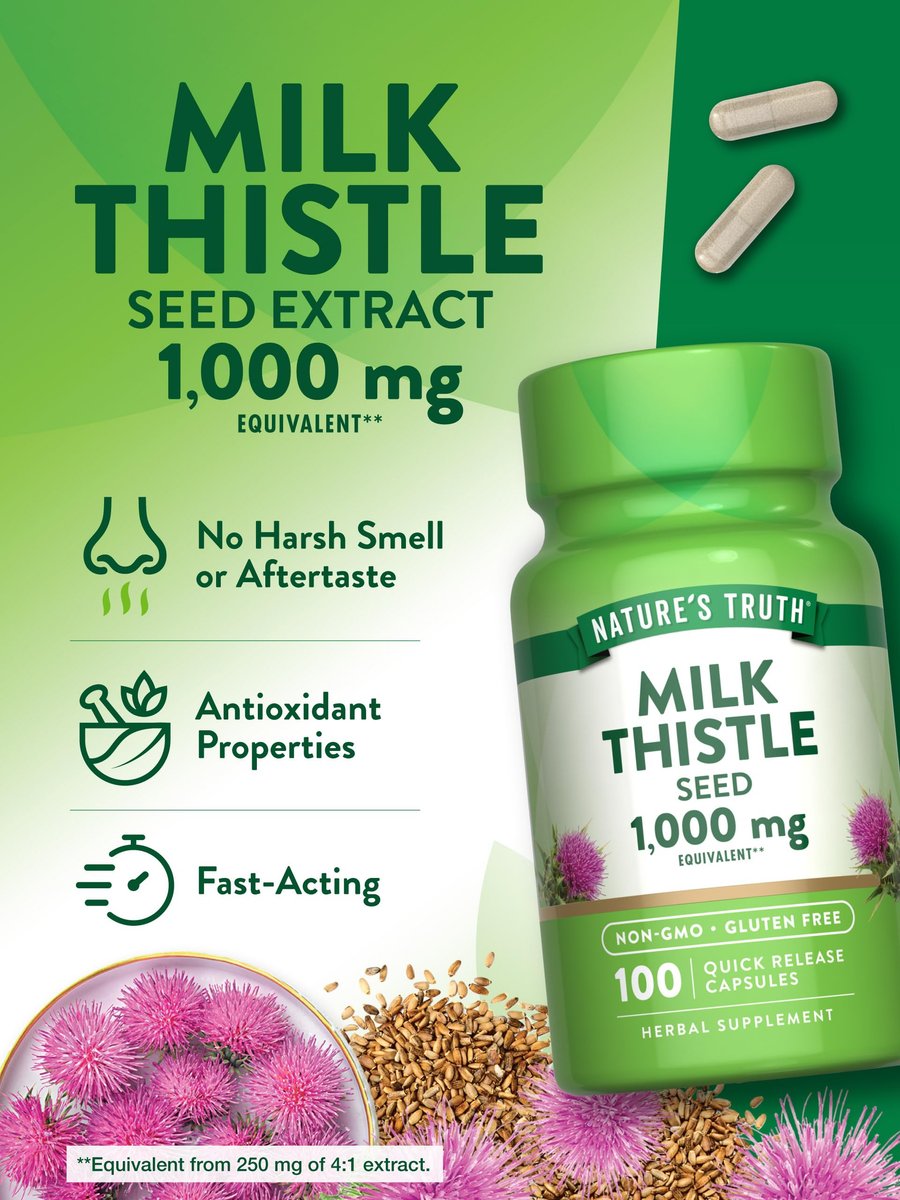 Nature's Truth Mariendistel Samenextrakt | Pflanzliches Nahrungsergänzungsmittel | 100 Kapseln | Non-GMO & Glutenfrei