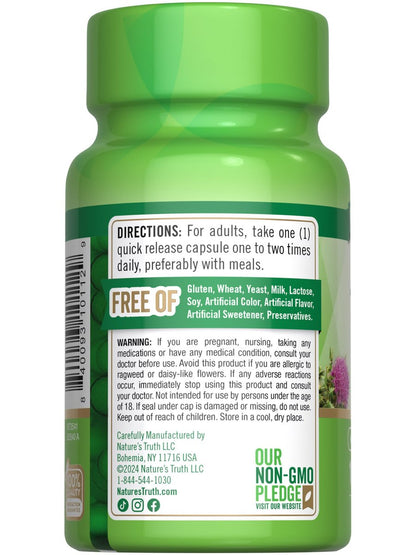 Nature's Truth Mariendistel Samenextrakt | Pflanzliches Nahrungsergänzungsmittel | 100 Kapseln | Non-GMO & Glutenfrei
