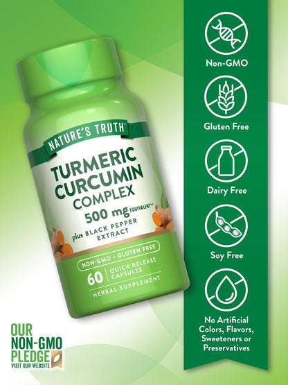 Nature's Truth Kurkuma Curcumin mit Schwarzem Pfeffer Extrakt | 60 Kapseln | Nicht-GMO & Glutenfreies Komplexpräparat