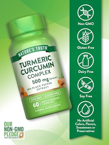 Nature's Truth Kurkuma Curcumin mit Schwarzem Pfeffer Extrakt | 60 Kapseln | Nicht-GMO & Glutenfreies Komplexpräparat