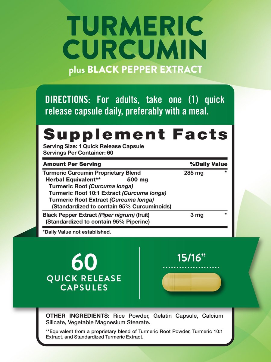Nature's Truth Kurkuma Curcumin mit Schwarzem Pfeffer Extrakt | 60 Kapseln | Nicht-GMO & Glutenfreies Komplexpräparat