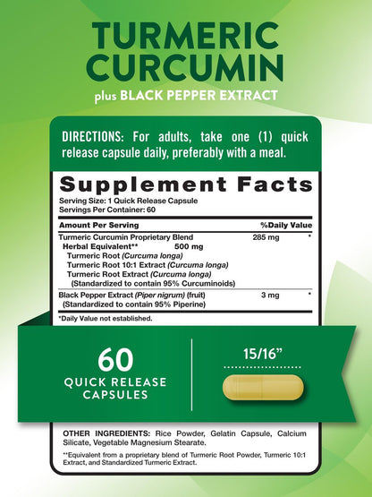 Nature's Truth Kurkuma Curcumin mit Schwarzem Pfeffer Extrakt | 60 Kapseln | Nicht-GMO & Glutenfreies Komplexpräparat