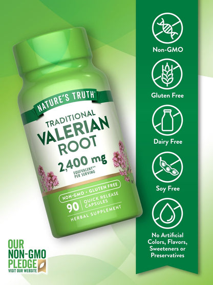 Baldrianwurzel Kapseln | 2400mg | 90 Stück | Non-GMO & Glutenfrei | Nature's Truth