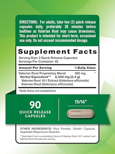 Baldrianwurzel Kapseln | 2400mg | 90 Stück | Non-GMO & Glutenfrei | Nature's Truth