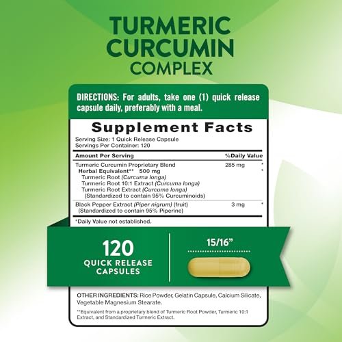Nature's Truth Kurkuma Curcumin mit Schwarzem Pfeffer Extrakt | 120 Kapseln | Non-GMO & Glutenfrei