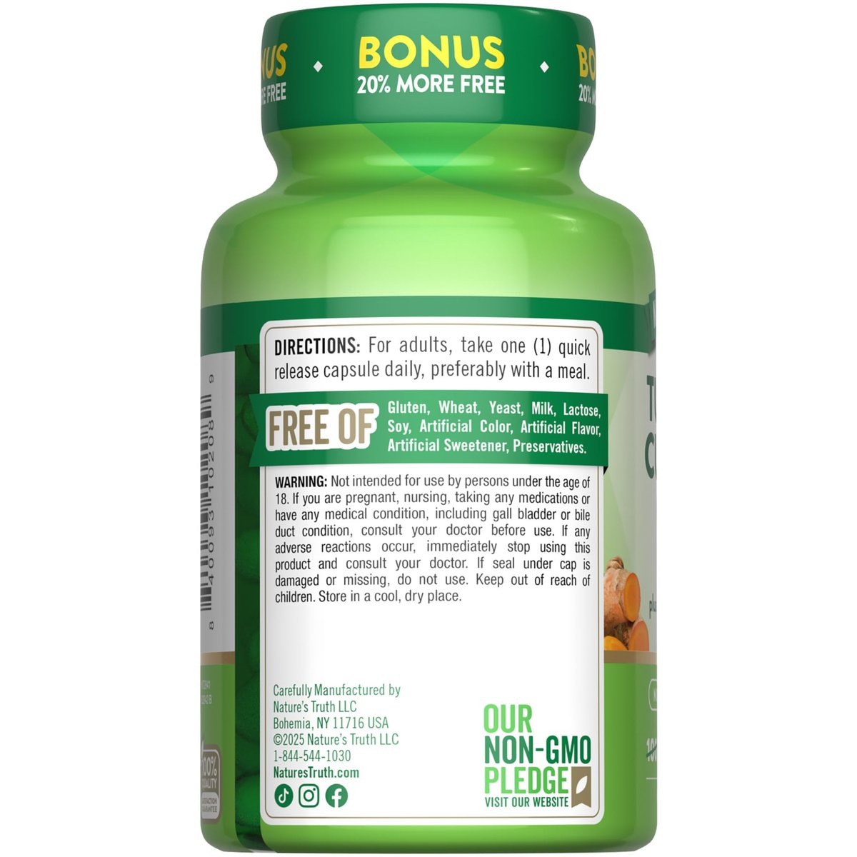 Nature's Truth Kurkuma Curcumin mit Schwarzem Pfeffer Extrakt | 120 Kapseln | Non-GMO & Glutenfrei