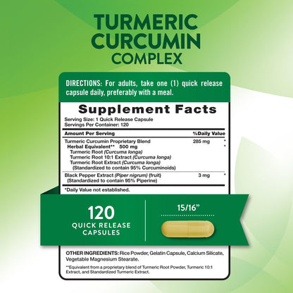 Nature's Truth Kurkuma Curcumin mit Schwarzem Pfeffer Extrakt | 120 Kapseln | Non-GMO & Glutenfrei