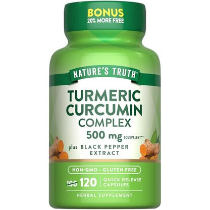 Nature's Truth Kurkuma Curcumin mit Schwarzem Pfeffer Extrakt | 120 Kapseln | Non-GMO & Glutenfrei