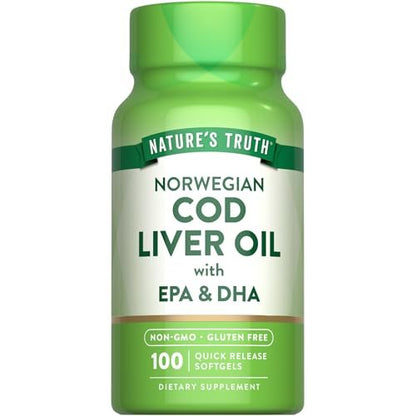 Nature's Truth Norwegisches Lebertranöl | 100 Weichkapseln | mit EPA & DHA | Nahrungsergänzungsmittel, Nicht-GVO & Glutenfrei