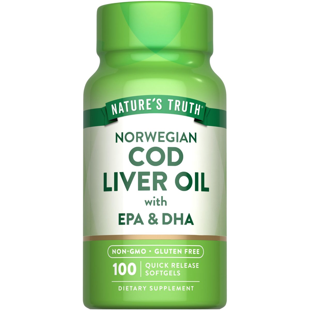 Nature's Truth Norwegisches Lebertranöl | 100 Weichkapseln | mit EPA & DHA | Nahrungsergänzungsmittel, Nicht-GVO & Glutenfrei
