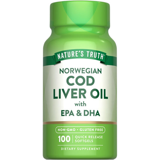 Nature's Truth Norwegisches Lebertranöl | 100 Weichkapseln | mit EPA & DHA | Nahrungsergänzungsmittel, Nicht-GVO & Glutenfrei