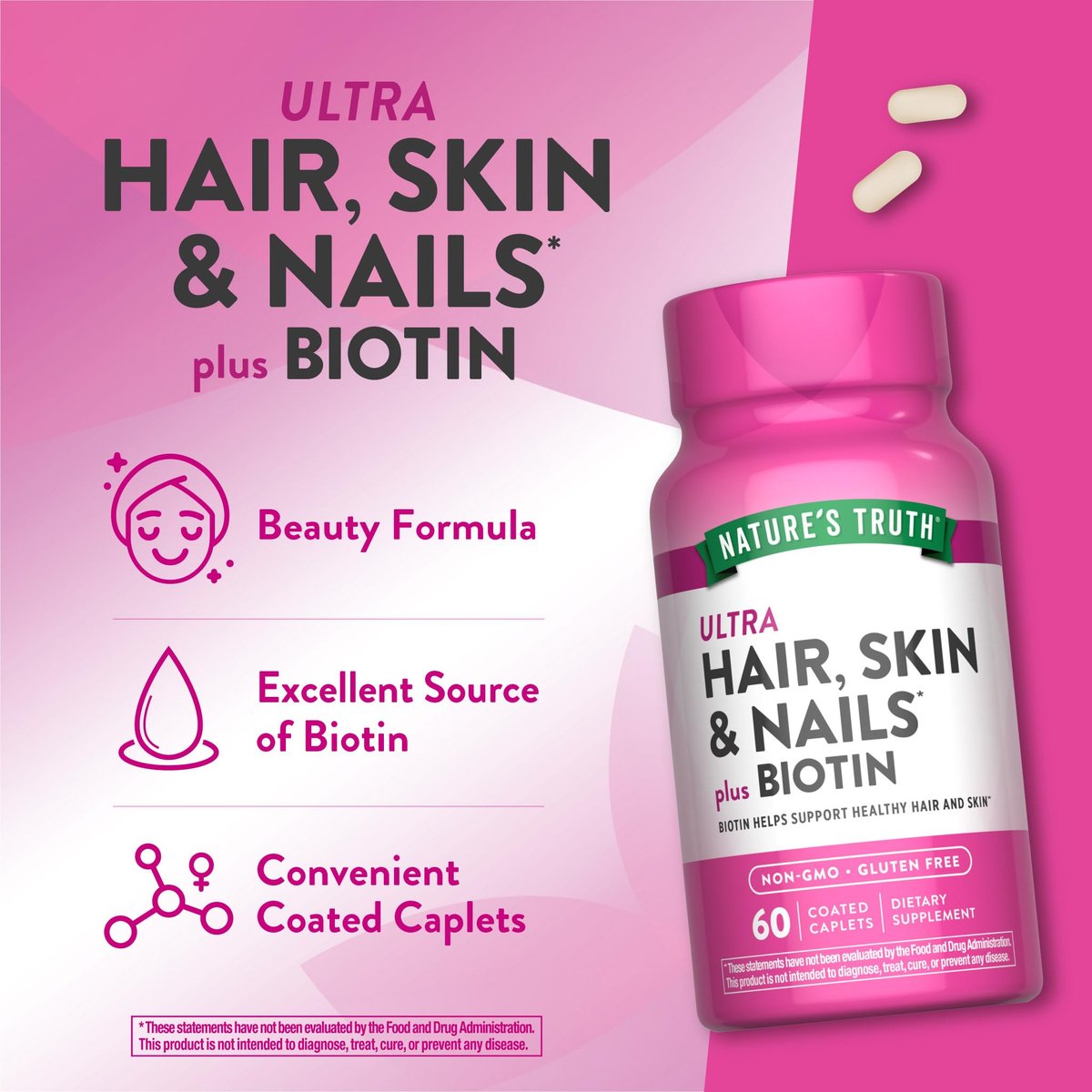 Nature's Truth Haar, Haut und Nägel | 60 Kapseln | Plus 5.000 µg Biotin | Nicht-GMO & Glutenfrei
