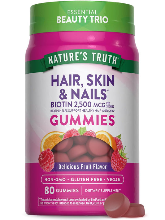 Nature's Truth Haar, Haut und Nägel Gummibärchen | 80 Stück | 2500 mcg Biotin | Vegan, Non-GMO, Glutenfrei | Vitamin für Frauen und Männer