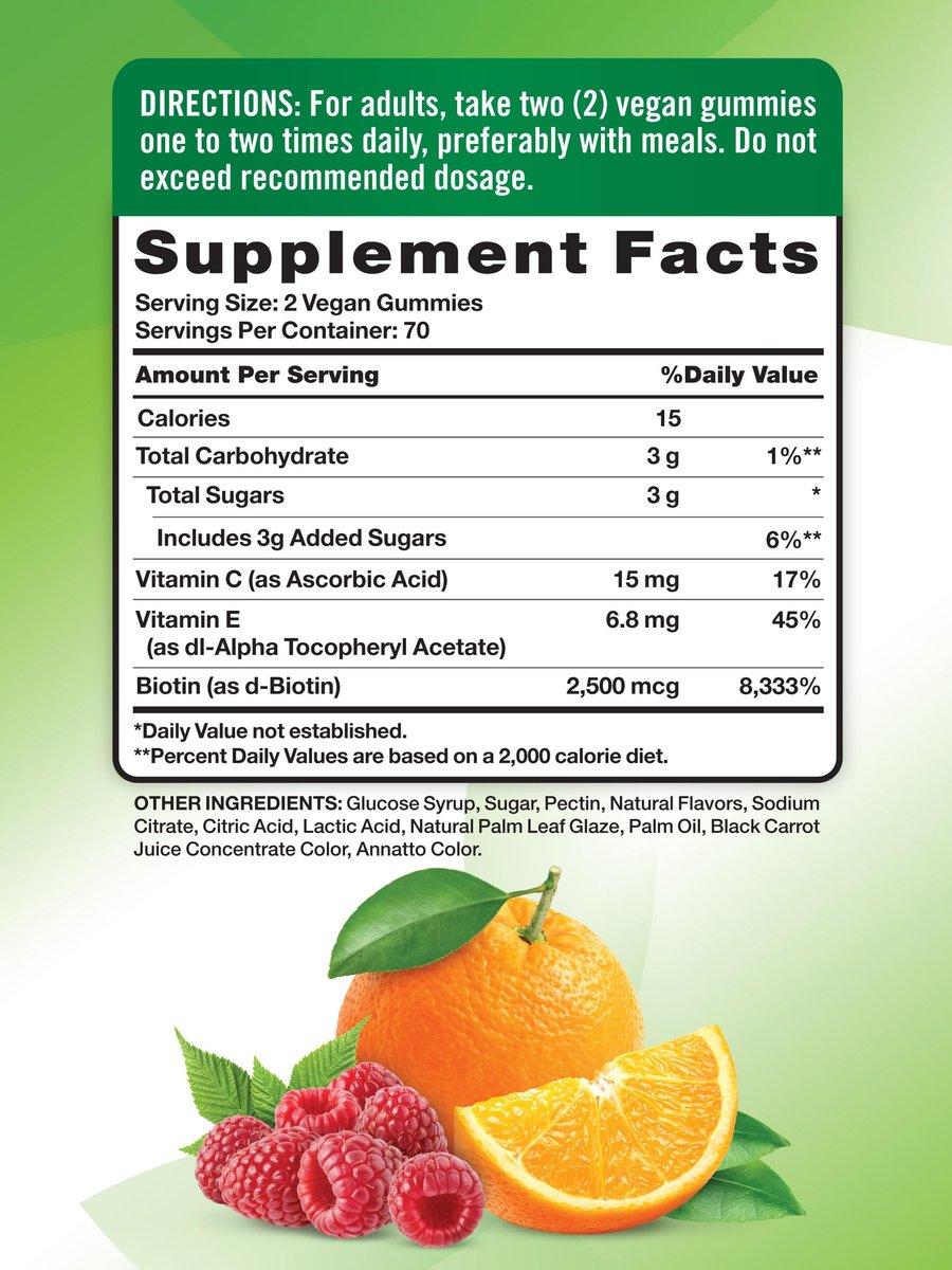 Nature's Truth Haar, Haut und Nägel Gummibärchen | 80 Stück | 2500 mcg Biotin | Vegan, Non-GMO, Glutenfrei | Vitamin für Frauen und Männer
