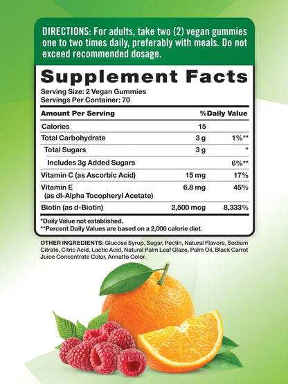 Nature's Truth Haar, Haut und Nägel Gummibärchen | 80 Stück | 2500 mcg Biotin | Vegan, Non-GMO, Glutenfrei | Vitamin für Frauen und Männer