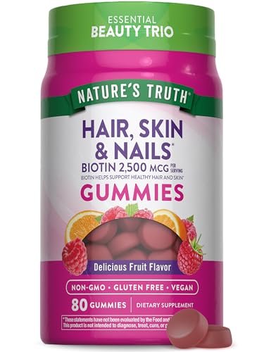 Nature's Truth Haar, Haut und Nägel Gummibärchen | 80 Stück | 2500 mcg Biotin | Vegan, Non-GMO, Glutenfrei | Vitamin für Frauen und Männer