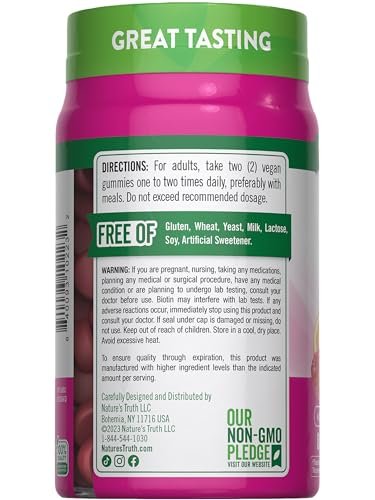 Nature's Truth Haar, Haut und Nägel Gummibärchen | 80 Stück | 2500 mcg Biotin | Vegan, Non-GMO, Glutenfrei | Vitamin für Frauen und Männer