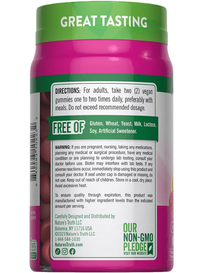 Nature's Truth Haar, Haut und Nägel Gummibärchen | 80 Stück | 2500 mcg Biotin | Vegan, Non-GMO, Glutenfrei | Vitamin für Frauen und Männer