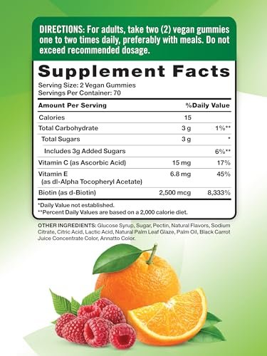 Nature's Truth Haar, Haut und Nägel Gummibärchen | 80 Stück | 2500 mcg Biotin | Vegan, Non-GMO, Glutenfrei | Vitamin für Frauen und Männer