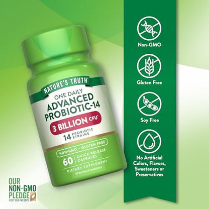 Nature's Truth Probiotika Kapseln | 3 Milliarden KBE | 60 Kapseln | für Männer und Frauen | 14 Stämme | Non-GMO & Glutenfrei Nahrungsergänzungsmittel