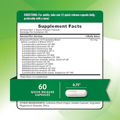 Nature's Truth Probiotika Kapseln | 3 Milliarden KBE | 60 Kapseln | für Männer und Frauen | 14 Stämme | Non-GMO & Glutenfrei Nahrungsergänzungsmittel
