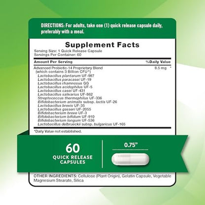 Nature's Truth Probiotika Kapseln | 3 Milliarden KBE | 60 Kapseln | für Männer und Frauen | 14 Stämme | Non-GMO & Glutenfrei Nahrungsergänzungsmittel
