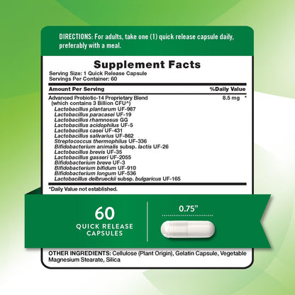 Nature's Truth Probiotika Kapseln | 3 Milliarden KBE | 60 Kapseln | für Männer und Frauen | 14 Stämme | Non-GMO & Glutenfrei Nahrungsergänzungsmittel