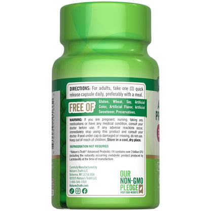 Nature's Truth Probiotika Kapseln | 3 Milliarden KBE | 60 Kapseln | für Männer und Frauen | 14 Stämme | Non-GMO & Glutenfrei Nahrungsergänzungsmittel