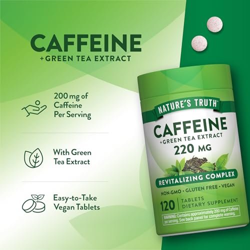 Nature's Truth Koffeinpillen | 220 mg | 120 Stück | Mit Grüntee-Extrakt | Vegan, Nicht-GVO & Glutenfrei