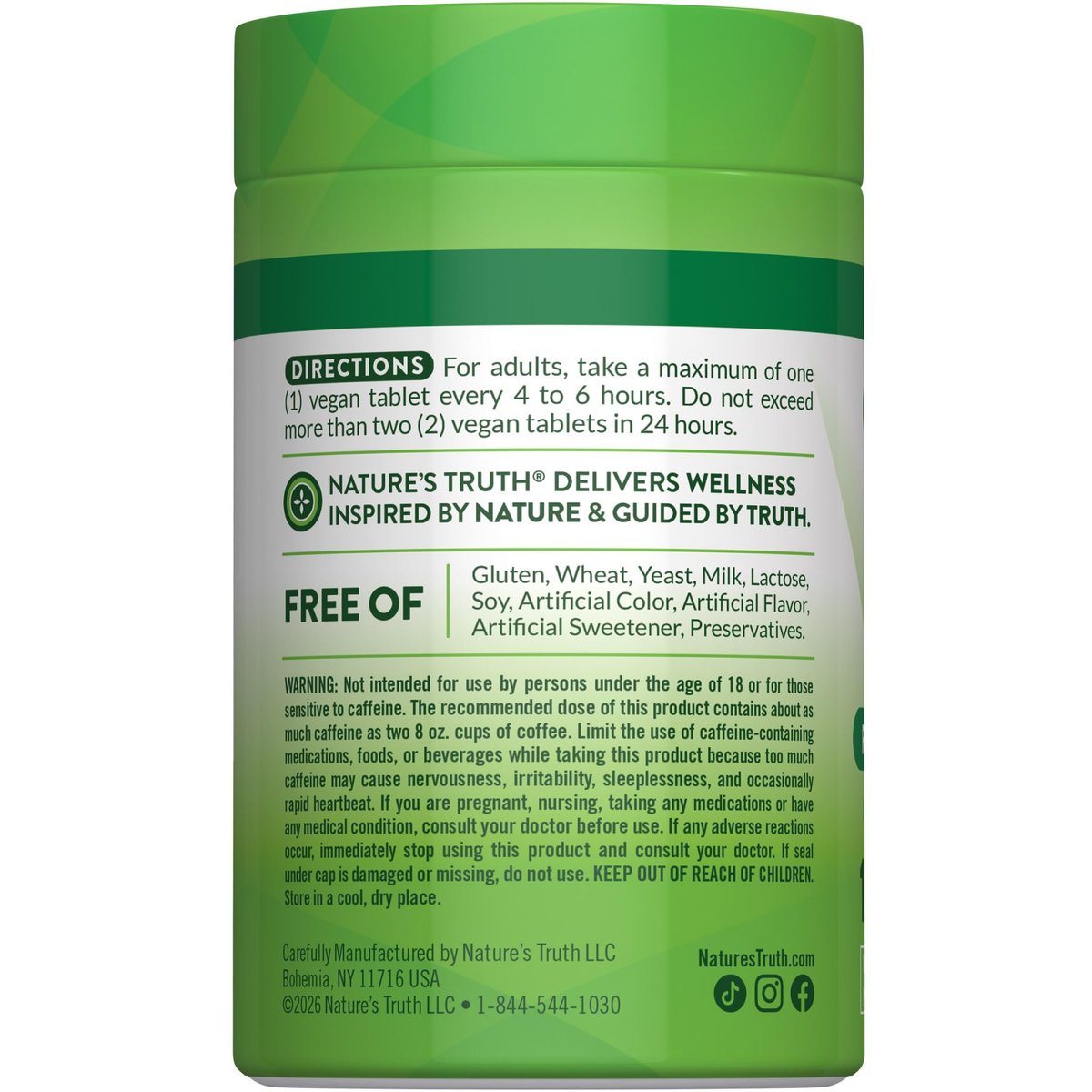 Nature's Truth Koffeinpillen | 220 mg | 120 Stück | Mit Grüntee-Extrakt | Vegan, Nicht-GVO & Glutenfrei