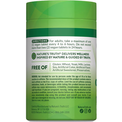 Nature's Truth Koffeinpillen | 220 mg | 120 Stück | Mit Grüntee-Extrakt | Vegan, Nicht-GVO & Glutenfrei