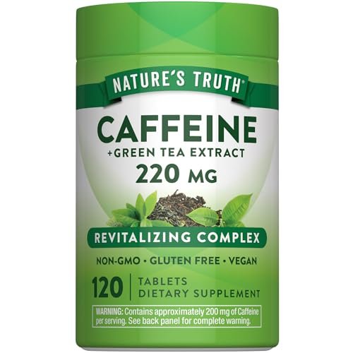 Nature's Truth Koffeinpillen | 220 mg | 120 Stück | Mit Grüntee-Extrakt | Vegan, Nicht-GVO & Glutenfrei