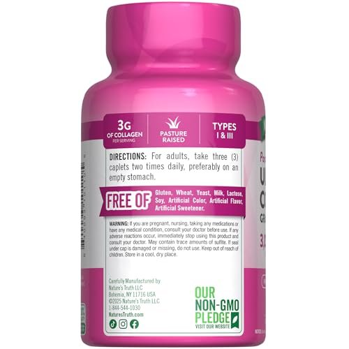 Nature's Truth Kollagenpeptide mit Vitamin C – 90 Kapseln, Typ 1 und 3, grasgefüttert, nicht gentechnisch verändert & glutenfrei