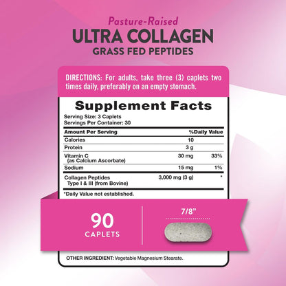 Nature's Truth Kollagenpeptide mit Vitamin C – 90 Kapseln, Typ 1 und 3, grasgefüttert, nicht gentechnisch verändert & glutenfrei