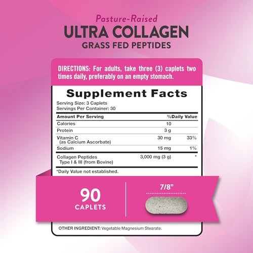 Nature's Truth Kollagenpeptide mit Vitamin C – 90 Kapseln, Typ 1 und 3, grasgefüttert, nicht gentechnisch verändert & glutenfrei