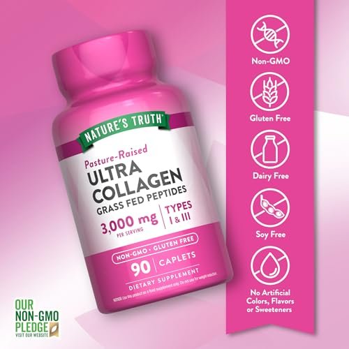Nature's Truth Kollagenpeptide mit Vitamin C – 90 Kapseln, Typ 1 und 3, grasgefüttert, nicht gentechnisch verändert & glutenfrei