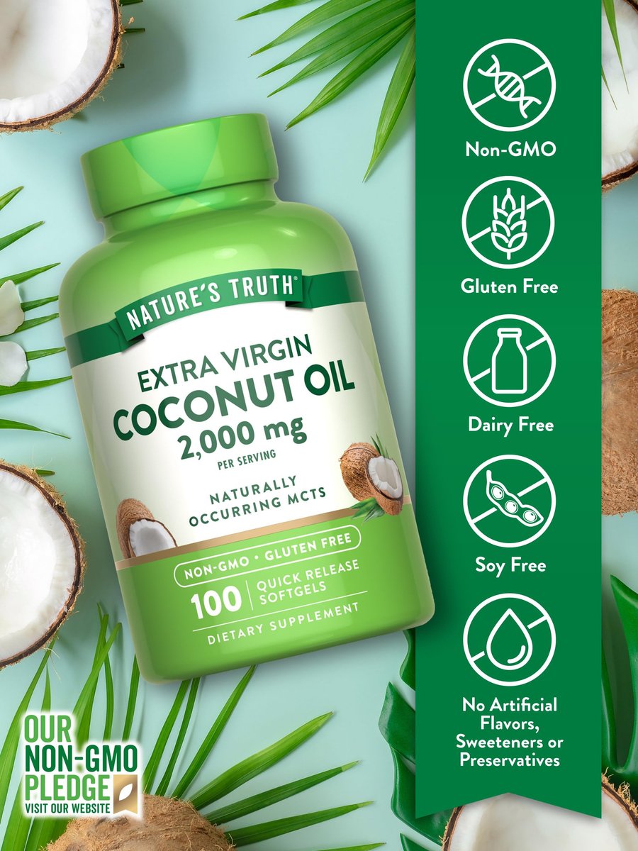 Nature's Truth Kokosöl Nahrungsergänzung | 100 Softgels | Natürlich vorkommende MCTs | Non-GMO & Glutenfrei