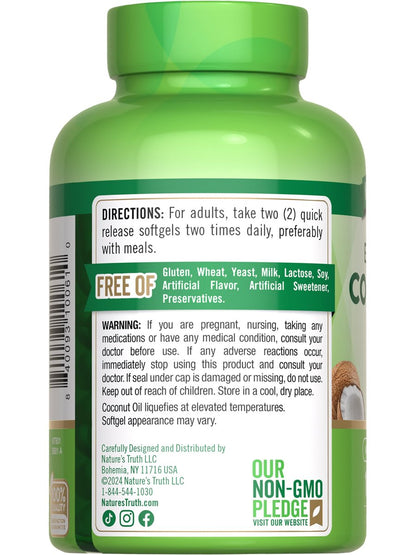 Nature's Truth Kokosöl Nahrungsergänzung | 100 Softgels | Natürlich vorkommende MCTs | Non-GMO & Glutenfrei