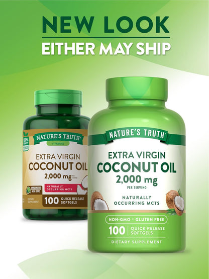 Nature's Truth Kokosöl Nahrungsergänzung | 100 Softgels | Natürlich vorkommende MCTs | Non-GMO & Glutenfrei