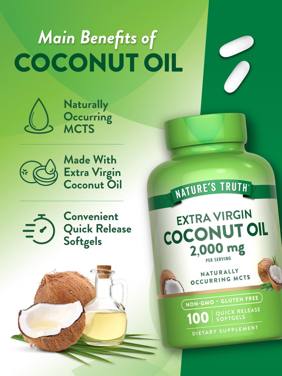 Nature's Truth Kokosöl Nahrungsergänzung | 100 Softgels | Natürlich vorkommende MCTs | Non-GMO & Glutenfrei