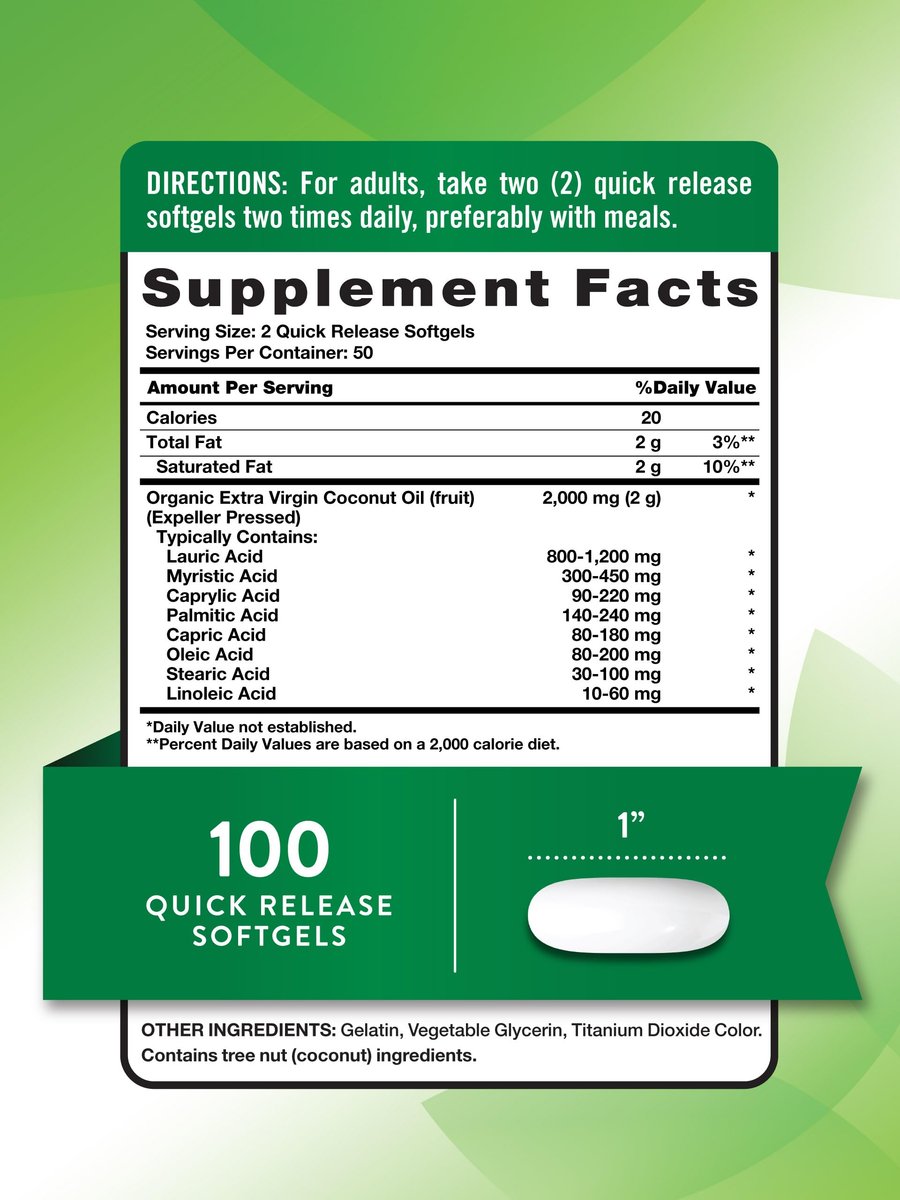 Nature's Truth Kokosöl Nahrungsergänzung | 100 Softgels | Natürlich vorkommende MCTs | Non-GMO & Glutenfrei