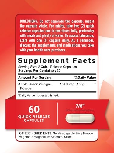 Nature's Truth Apfelessig Kapseln | 1200 mg | Schnell Freisetzung | Nicht-GMO & Glutenfrei | 60 Kapseln