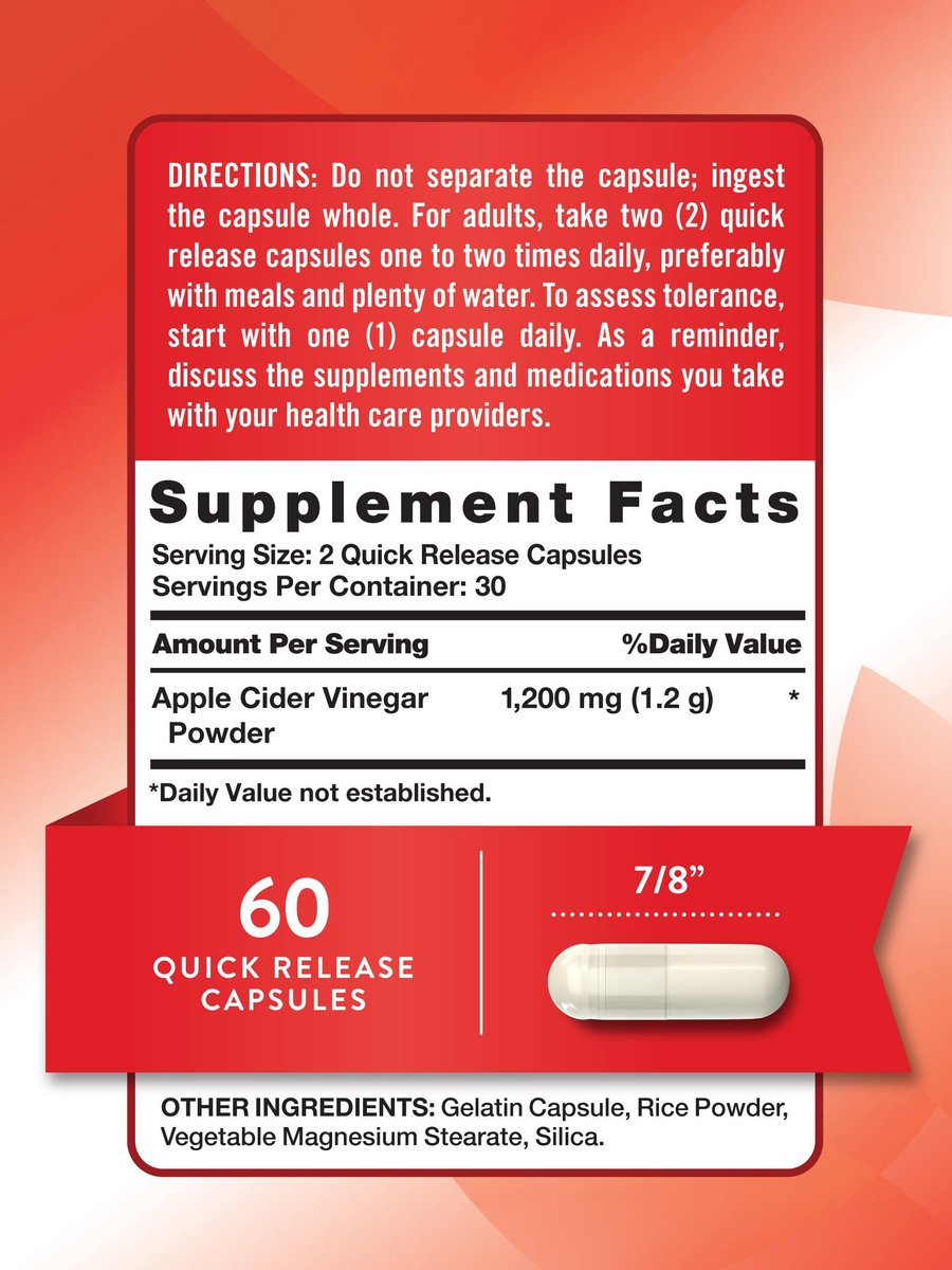 Nature's Truth Apfelessig Kapseln | 1200 mg | Schnell Freisetzung | Nicht-GMO & Glutenfrei | 60 Kapseln