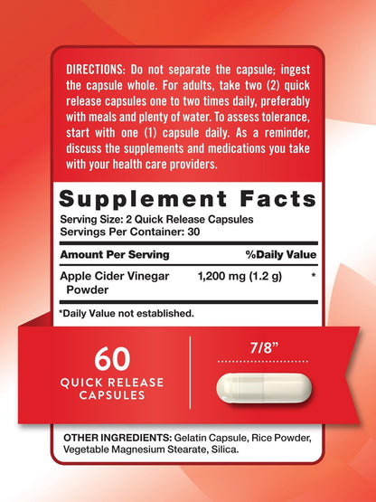 Nature's Truth Apfelessig Kapseln | 1200 mg | Schnell Freisetzung | Nicht-GMO & Glutenfrei | 60 Kapseln