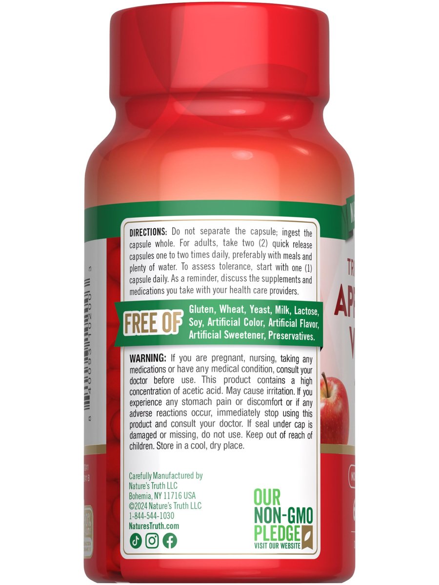 Nature's Truth Apfelessig Kapseln | 1200 mg | Schnell Freisetzung | Nicht-GMO & Glutenfrei | 60 Kapseln