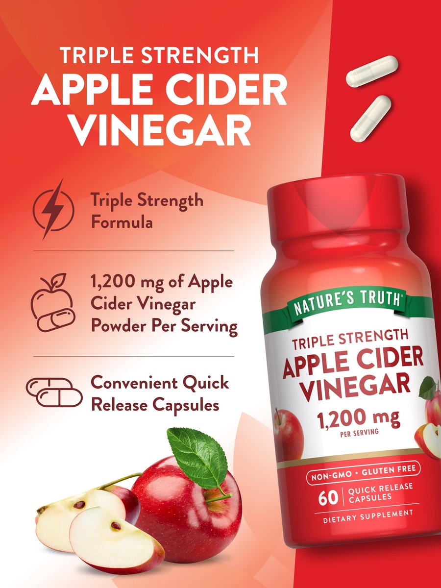 Nature's Truth Apfelessig Kapseln | 1200 mg | Schnell Freisetzung | Nicht-GMO & Glutenfrei | 60 Kapseln