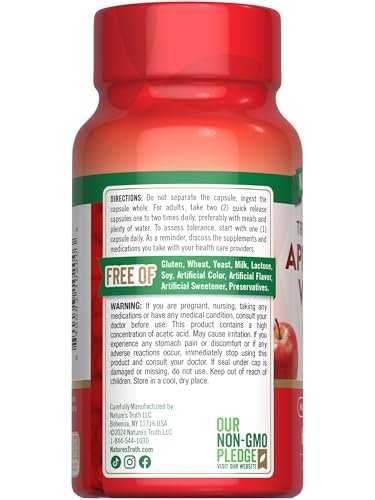 Nature's Truth Apfelessig Kapseln | 1200 mg | Schnell Freisetzung | Nicht-GMO & Glutenfrei | 60 Kapseln